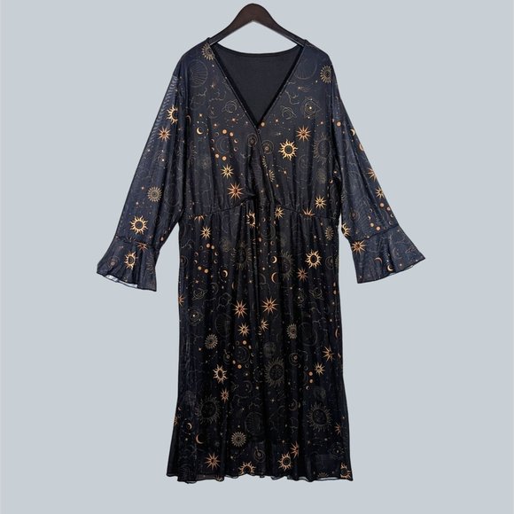 BloomChic Dresses & Skirts - Bloomchic Plus Size 28 Zodiac Astrology Dress Gauzy Boho Black Gold Semi Sheer